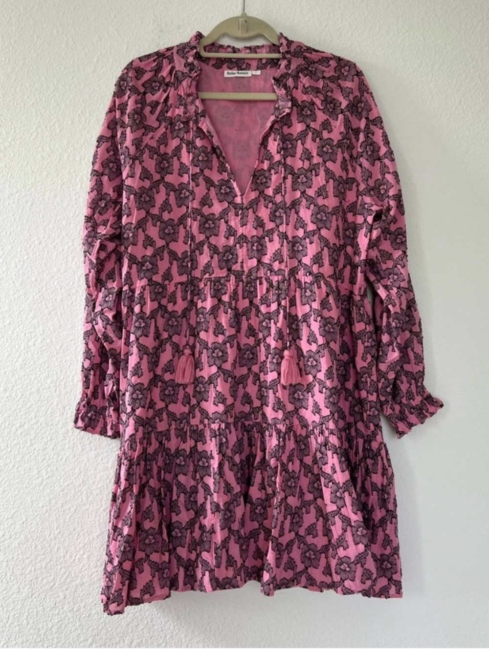 Roller Rabbit Pink Floral Tiered V-Neck Long Sleeve Dress - Picture 4 of 10